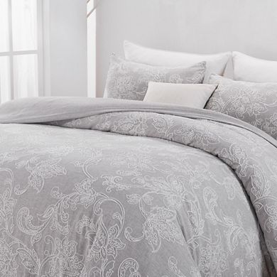Linen Blend Duvet Cover Set With Crewel Stitching