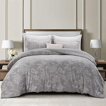 Linen Blend Duvet Cover Set With Crewel Stitching