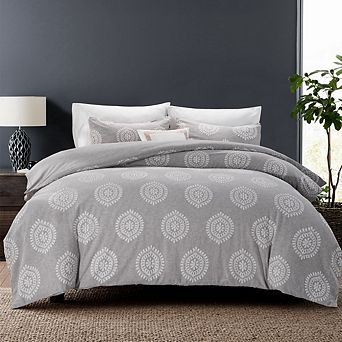 Linen Blend Duvet Cover Set With Crewel Stitching