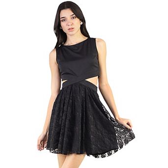 Women's Elegant Floral Lace Boatneck Sleeveless Cocktail Party Mini Dress