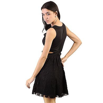 Women's Elegant Floral Lace Boatneck Sleeveless Cocktail Party Mini Dress