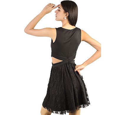 Women's Elegant Floral Lace Boatneck Sleeveless Cocktail Party Mini Dress