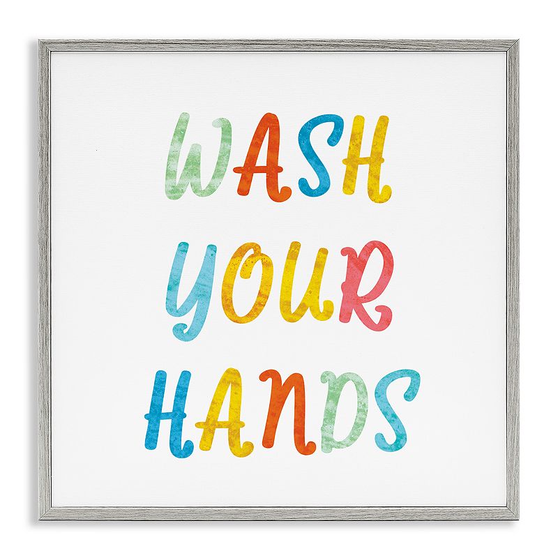 Stupell Home Decor Wash Your Hands Typography Framed Giclee Wall Art, Gray Framed