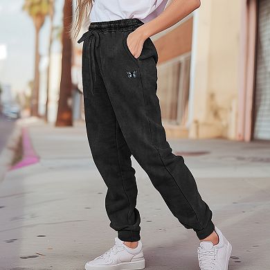 Dalix Womens Butterfly Midweight Fleece Washed Jogger Pant