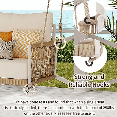Merax 1-Piece Woven Rope Outdoor Swing Sofa with Soft Cushions Seating 2 for Patio