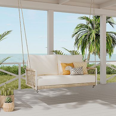 Merax 1-Piece Woven Rope Outdoor Swing Sofa with Soft Cushions Seating 2 for Patio