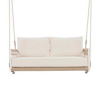 Merax 1 pc Woven Rope Outdoor Swing Sofa with Soft Cushions Seating 2 for Patio