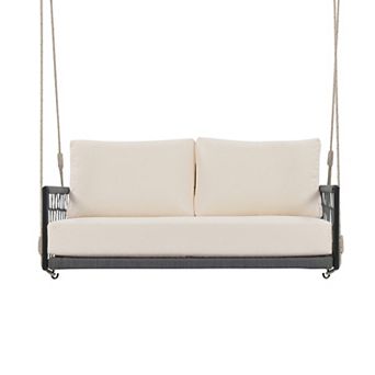 Merax 1 pc Woven Rope Outdoor Swing Sofa with Soft Cushions Seating 2 for Patio