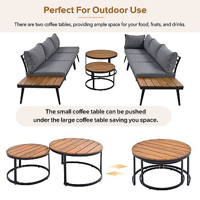 Merax 6-Piece Outdoor Sectional Sofa Set with Round Nesting Coffee Tables