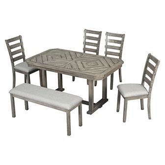 Merax 6 pc Rubber Wood Dining Table Set