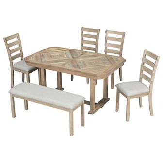 Merax 6 pc Rubber Wood Dining Table Set