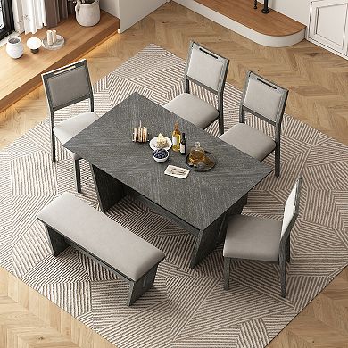 Merax 6-Piece Retro Dining Table Set for 6, 60" Wood Kitchen Table and Chairs Set