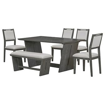 Merax 6 pc Retro Dining Table Set for 6, 60" Wood Kitchen Table and Chairs Set