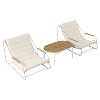 Merax Outdoor Chaise Lounge Chairs Set of 3, Patio Chaise Lounge Chair with Acacia Side Table