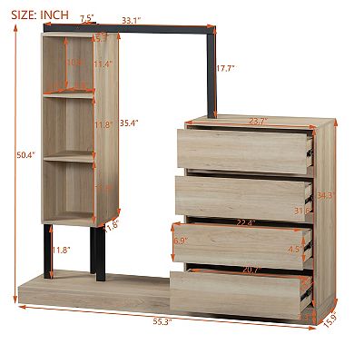 Merax Wardrobe with 4 Drawers and 3 Shelves