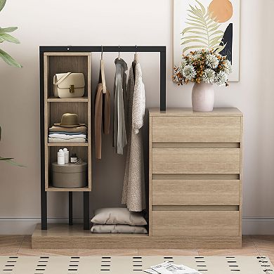 Merax Wardrobe with 4 Drawers and 3 Shelves