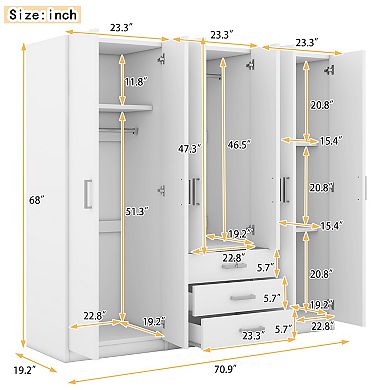 Merax 6-Doors Wooden Wardrobe Storage for Bedroom
