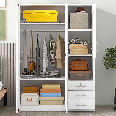 Merax 2-Door Wooden Wardrobe for Bedroom Storage - Shelves & 3 Drawers Organizer Cabinet