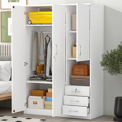 Merax 2-Door Wooden Wardrobe for Bedroom Storage - Shelves & 3 Drawers Organizer Cabinet