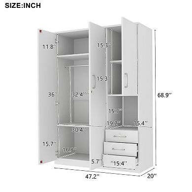 Merax 2-Door Wooden Wardrobe for Bedroom Storage - Shelves & 3 Drawers Organizer Cabinet