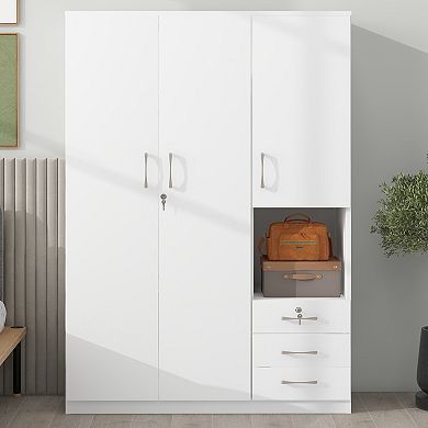 Merax 2-Door Wooden Wardrobe for Bedroom Storage - Shelves & 3 Drawers Organizer Cabinet