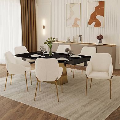 Zaire Upholstered Dining Chair in Velvet/Leather/Boucle with Gold Chrome Iron