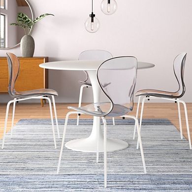 Oyster Stackable Dining Chair With Stainless Steel White Legs Set of 2