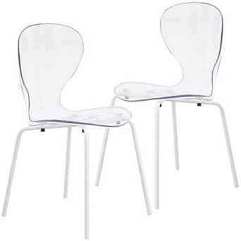 Oyster Stackable Dining Chair With Stainless Steel White Legs Set of 2
