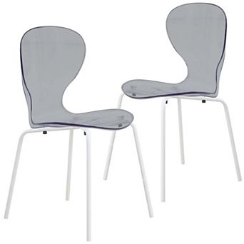 Oyster Stackable Dining Chair With Stainless Steel White Legs Set of 2