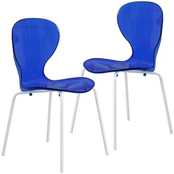 Oyster Stackable Dining Chair With Stainless Steel White Legs Set of 2