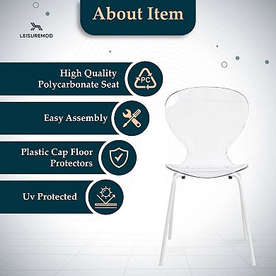 Oyster Stackable Dining Chair With Stainless Steel White Legs Set of 4