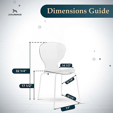 Oyster Stackable Dining Chair With Stainless Steel White Legs Set of 4