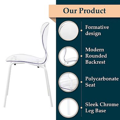 Oyster Stackable Dining Chair With Stainless Steel White Legs Set of 4