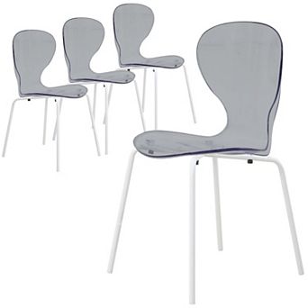 Oyster Stackable Dining Chair With Stainless Steel White Legs Set of 4