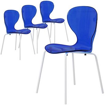 Oyster Stackable Dining Chair With Stainless Steel White Legs Set of 4