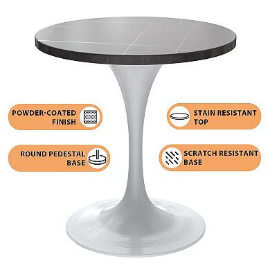 Leisuremod Verve Collection 27 Round Dining Table, White Base With Sintered Stone Black Top