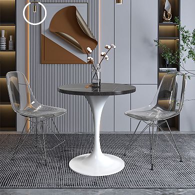 Leisuremod Verve Collection 27 Round Dining Table, White Base With Sintered Stone Black Top