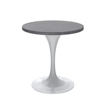 Leisuremod Verve Collection 27 Round Dining Table, White Base With Sintered Stone Black Top
