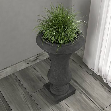 LeisureMod Daisy Series Poly Fiber Stone Planter, 14 Dia, 24.8 High