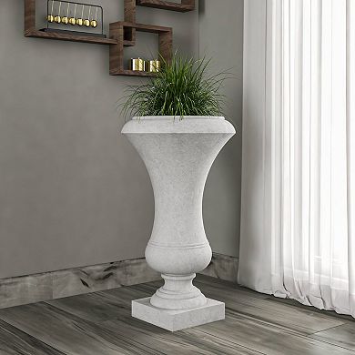 LeisureMod Daisy Series Poly Fiber Stone Planter, 14 Dia, 24.8 High