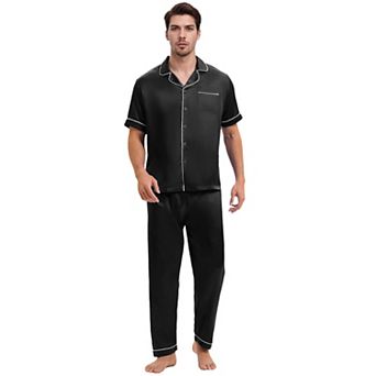Men's Satin Nightwear Short Sleeve Shirt Sleep Pants Casual Pajamas Set 2 pc
