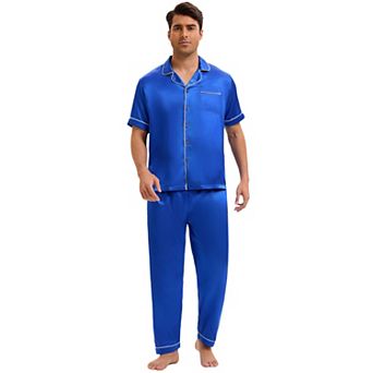 Men's Satin Nightwear Short Sleeve Shirt Sleep Pants Casual Pajamas Set 2 pc
