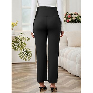 Women's Maternity Palazzo Over the Belly Wide Leg High Waisted Work Pants