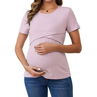 Women's Ribbed Knit Short Sleeve Nursing Shirts Crossover Maternity Breastfeeding Top