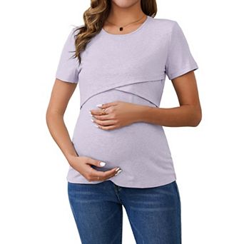 Women's Ribbed Knit Short Sleeve Nursing Shirts Crossover Maternity Breastfeeding Top