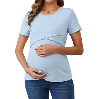 Women's Ribbed Knit Short Sleeve Nursing Shirts Crossover Maternity Breastfeeding Top