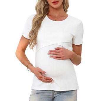 Women's Ribbed Knit Short Sleeve Nursing Shirts Crossover Maternity Breastfeeding Top