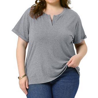 Plus Size T Shirts for Women Short Sleeve Notched V Neck Lightweight Soft Casual Summer Tees Tops