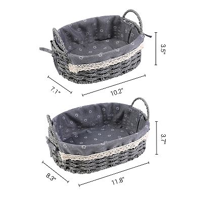 2Pcs Wicker Basket, Oval Self-supporting Storage Basket with Handles 10.2*7.1*3.5in/11.8*8.3*3.7in
