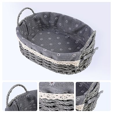2Pcs Wicker Basket, Oval Self-supporting Storage Basket with Handles 10.2*7.1*3.5in/11.8*8.3*3.7in